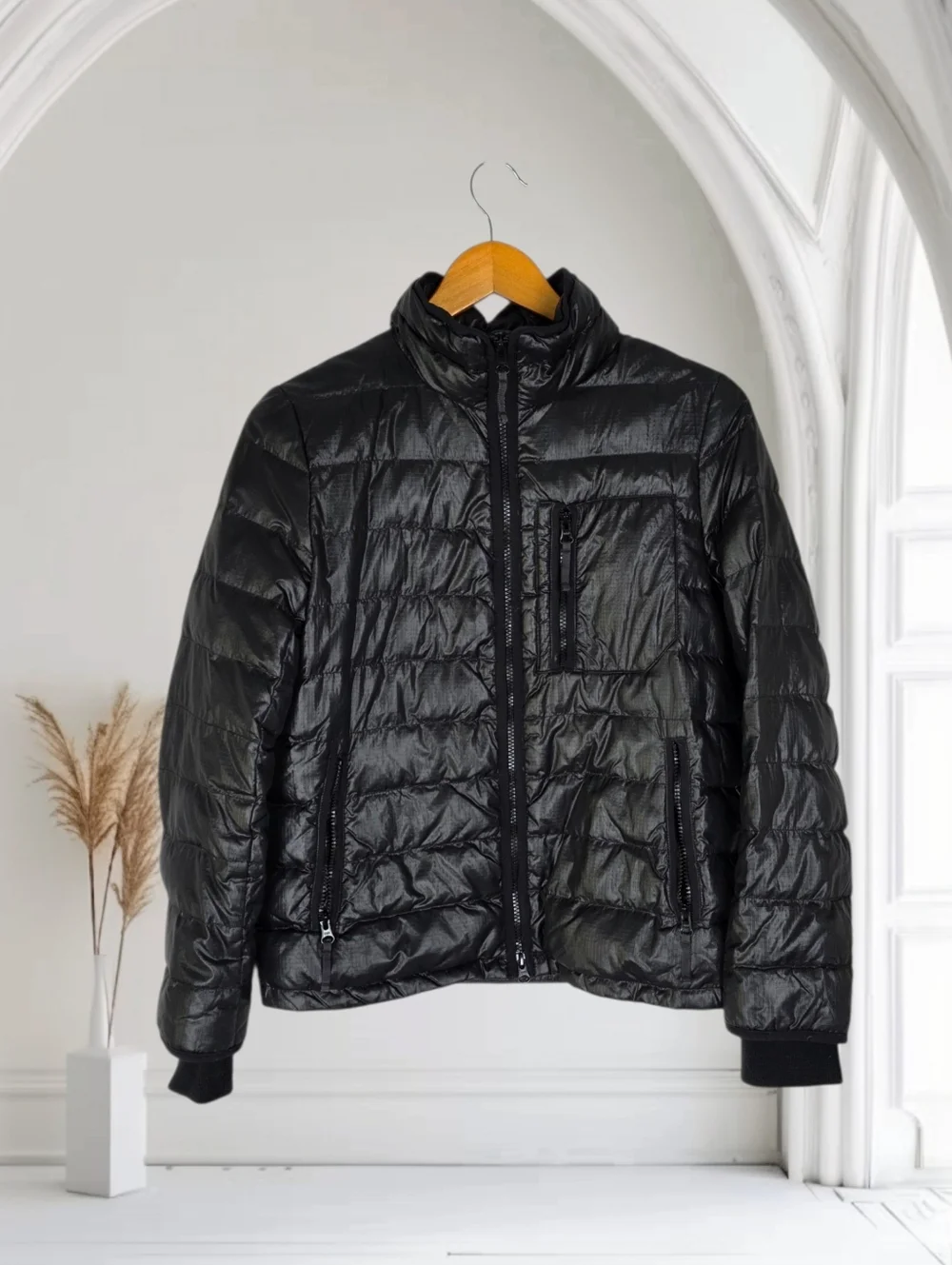 J. Crew Nylon Goose Down Puffer Jacket Black Full‎ Zip Outdoor Hike Size Small